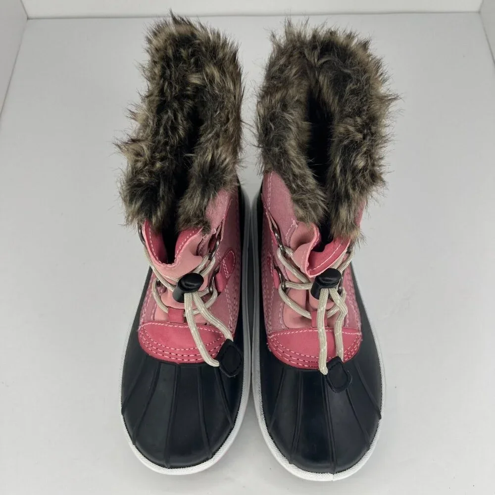Cat & Jack Unisex Pink Thermolite Youth Leather Lace Up Size 2 Snow Boots